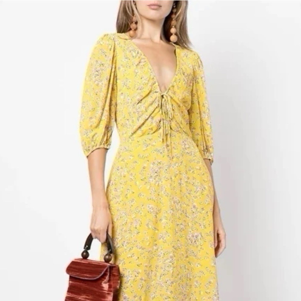 NEW Nicholas Danielle Yellow Floral Print Lace Up Mini Dress Size 4 - Picture 3 of 10